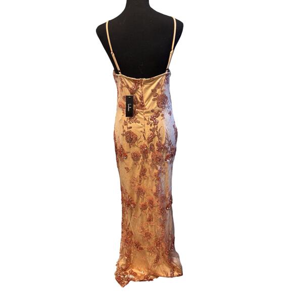 Lulus NWT Sequin Floral Lace Maxi Dress Spaghetti Strap Formal Evening Gown Sz L - Picture 5 of 9